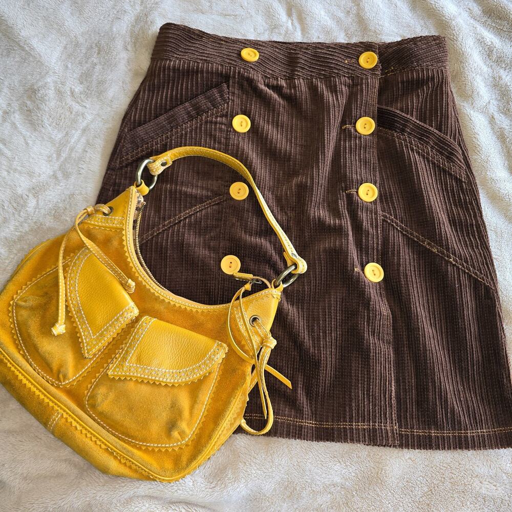 Isabella Fiore Suede Hobo Saddle feature Shoulder bag purse Goldenrod EUC